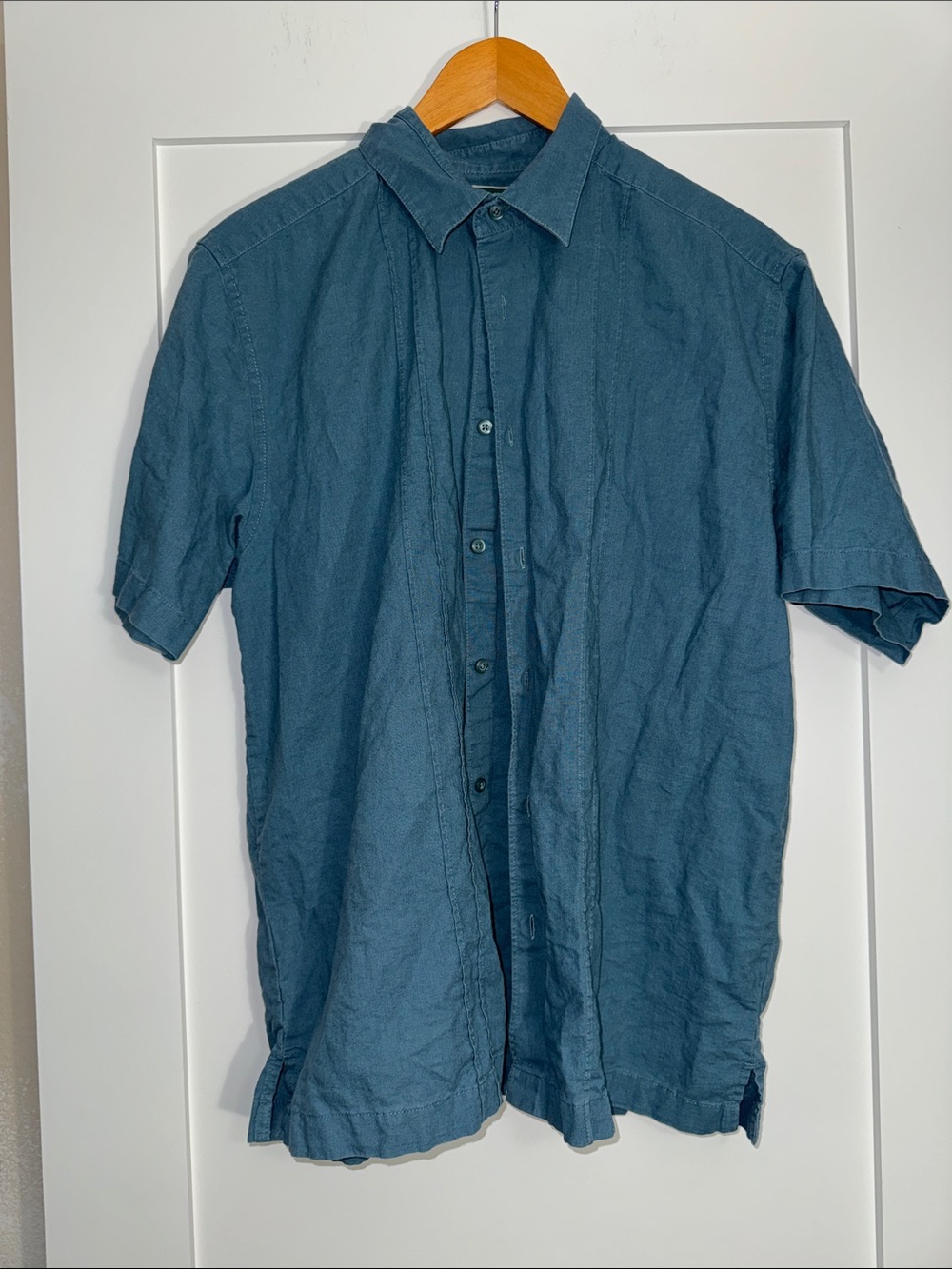 Cubavera Men's Short-Sleeve Button-Down Teal Blue linen cotton blend